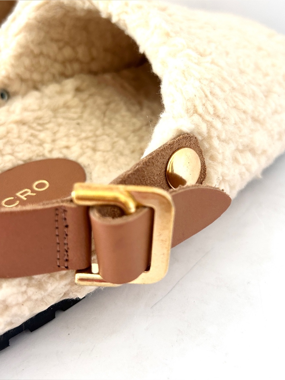 Anthropologie Pilcro Faux Shearling Clogs Beige Tan Leather Slippers Fleece US 9 - Picture 5 of 9